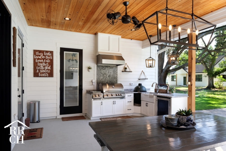 Outdoor Living Area Shiplap Walls Modern Farmhouse Light Fixture - Dylans Grove 2 | Robinson Renovation & Custom Homes, Inc.
