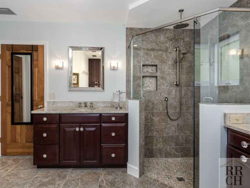 Level Entry Large Custom Tile Shower in Gainesville Home Remodel