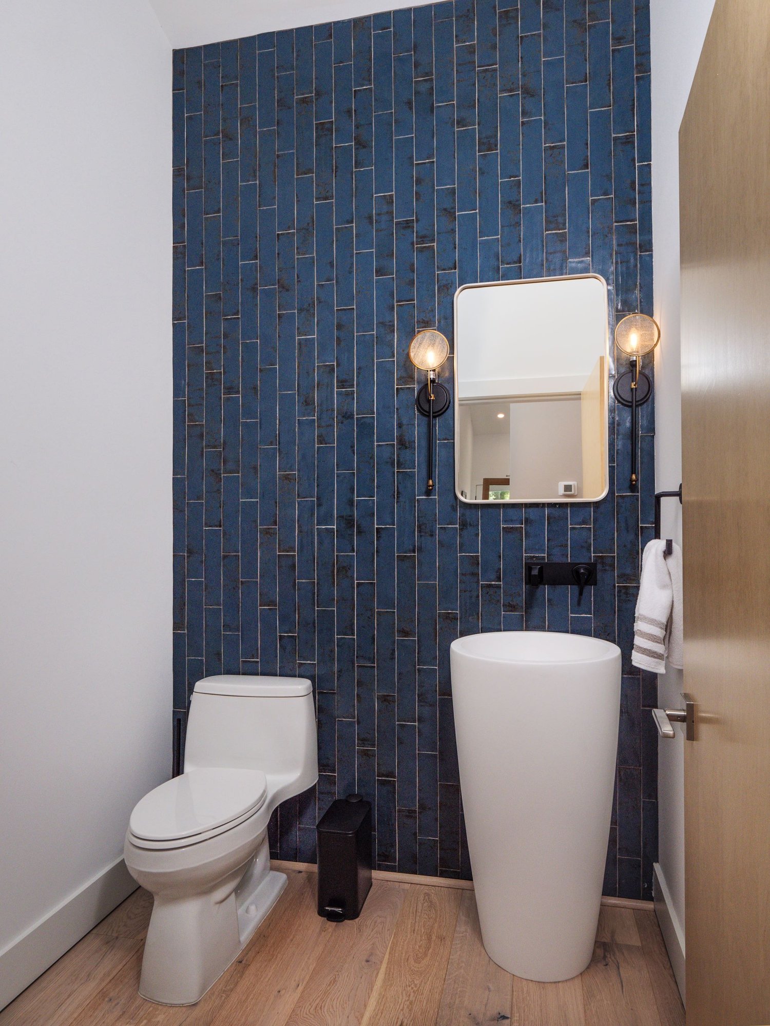 Custom Bathroom wirh Blue Tiled Feature Wall in Gainesville Music Studio