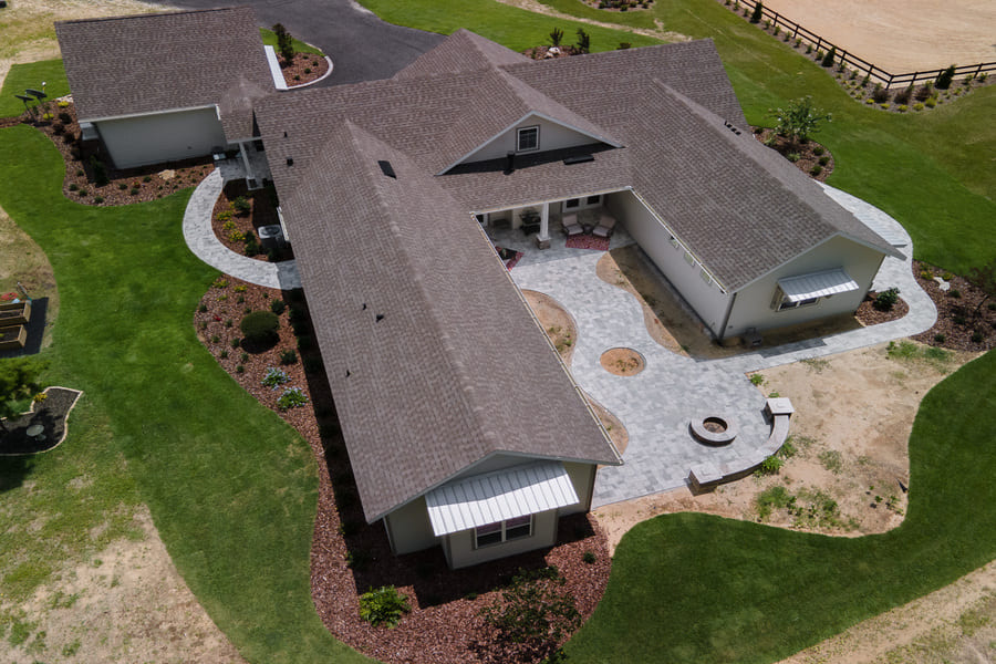 Robinson Renovation & Custom Homes Jonesville Remodel Birdseye Property View Backyard and Detached Garage Veranda