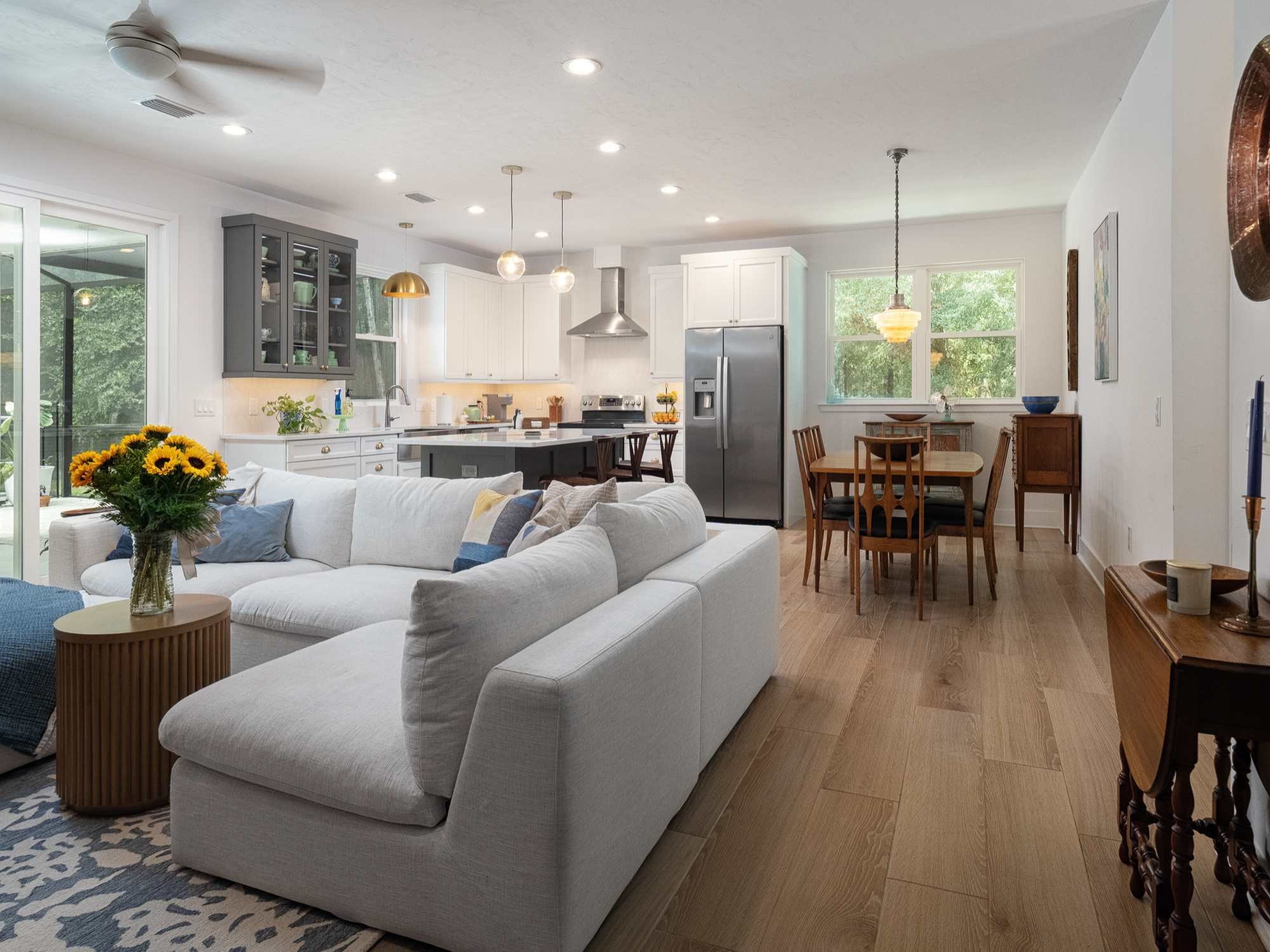 Open living area connected to the kitch in an ADU by RRCH in Alachua County, FL