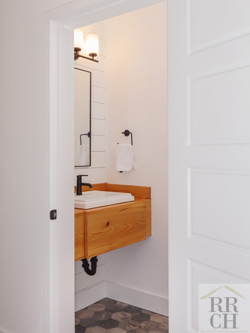 Remodeled Gainesville Half Bath Warm Wood Floating Vanity 