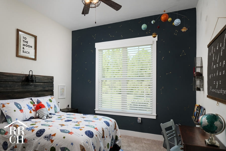 Custom Home Build Childs Bedroom Blue Accent Wall - Dylans Grove 2 | Robinson Renovation & Custom Homes, Inc.