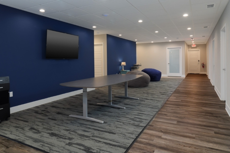 Conference Catalysts Commercial Office Renovation is Modern and Cool with Hues of Blue | Robinson Renovation and Custom Homes, Inc.