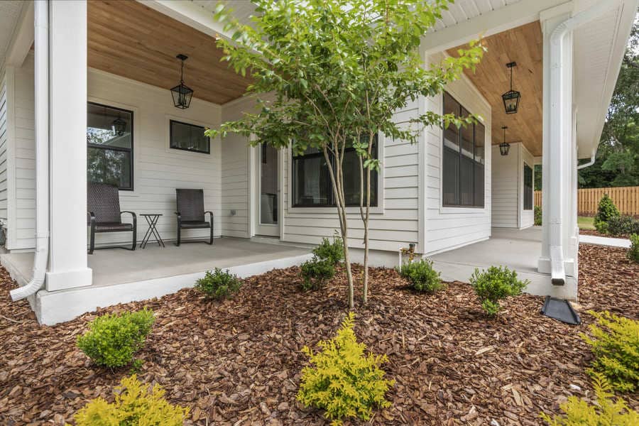 Fletcher Park Lot 5 Back Porch and Landscaping of Modern Farmhouse Custom Home in Gainesville, FL